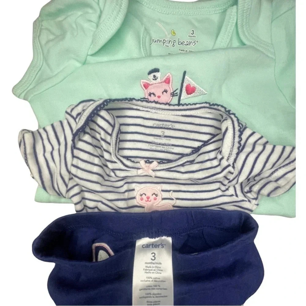 Carter’s and Jumping Beans Baby Girl Cat Bundle – 100% Cotton– 3-Piece Set - Picture 3 of 5